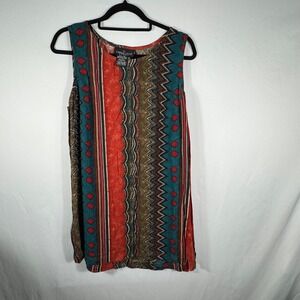 Carole Little Sport Dress XL Sleeveless Rayon Geometric Print Vintage Made USA